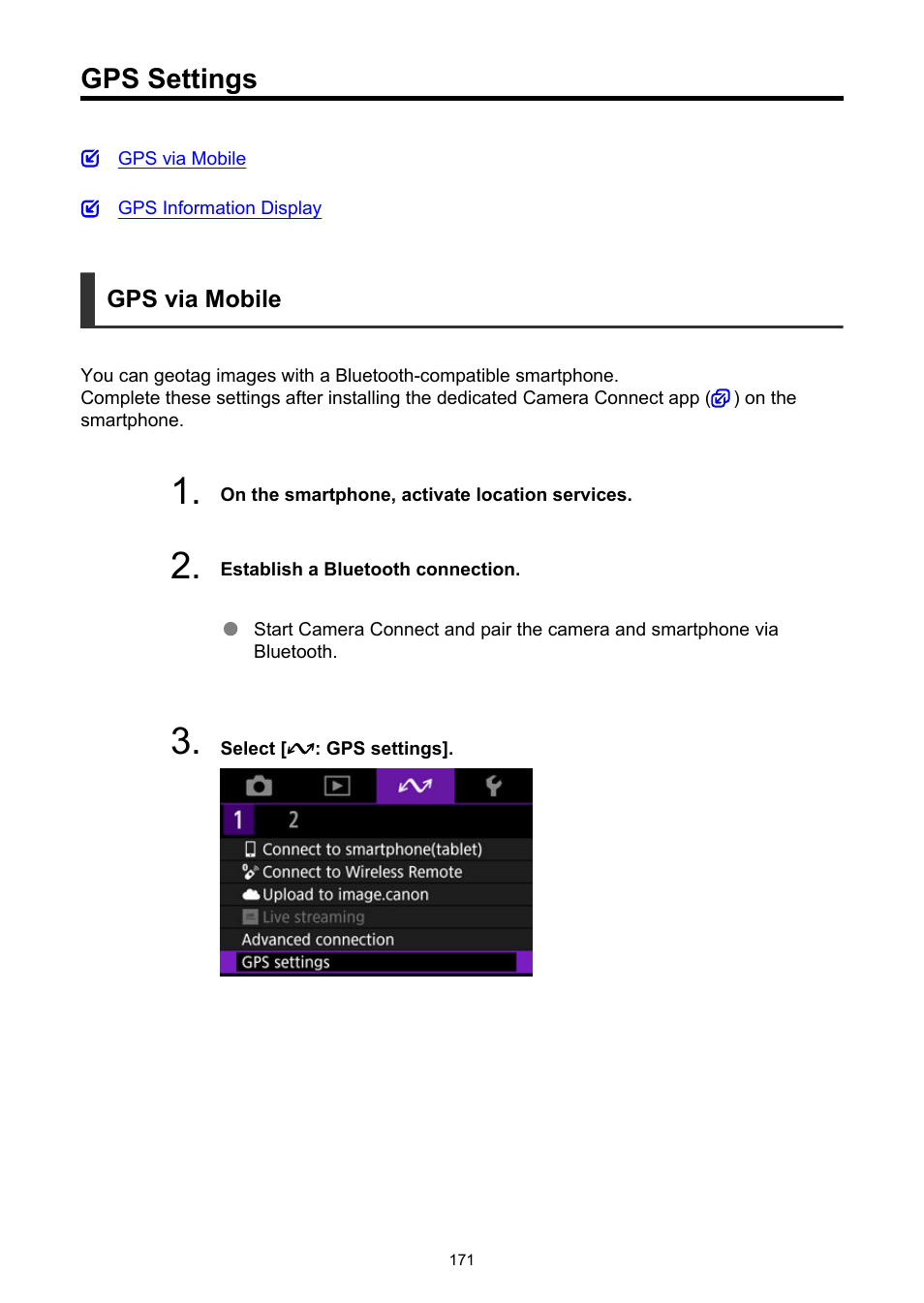 Gps settings | Canon PowerShot V10 Vlog Camera (Black) User Manual | Page 171 / 288