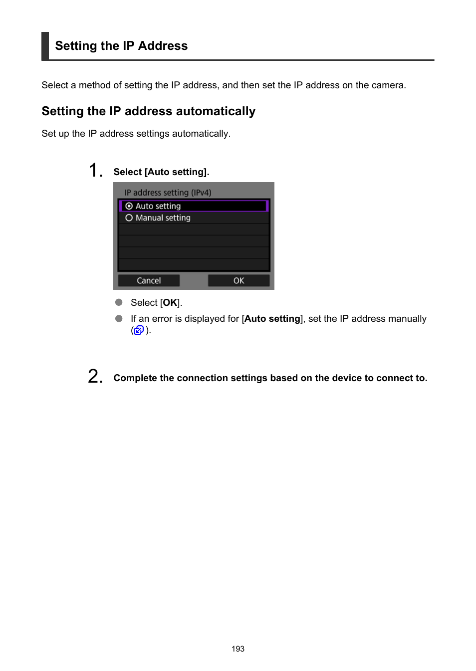 Setting the ip address | Canon PowerShot V10 Vlog Camera (Black) User Manual | Page 193 / 288