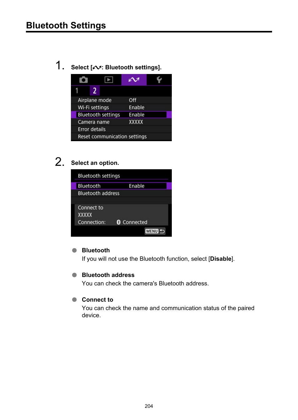 Bluetooth settings | Canon PowerShot V10 Vlog Camera (Black) User Manual | Page 204 / 288
