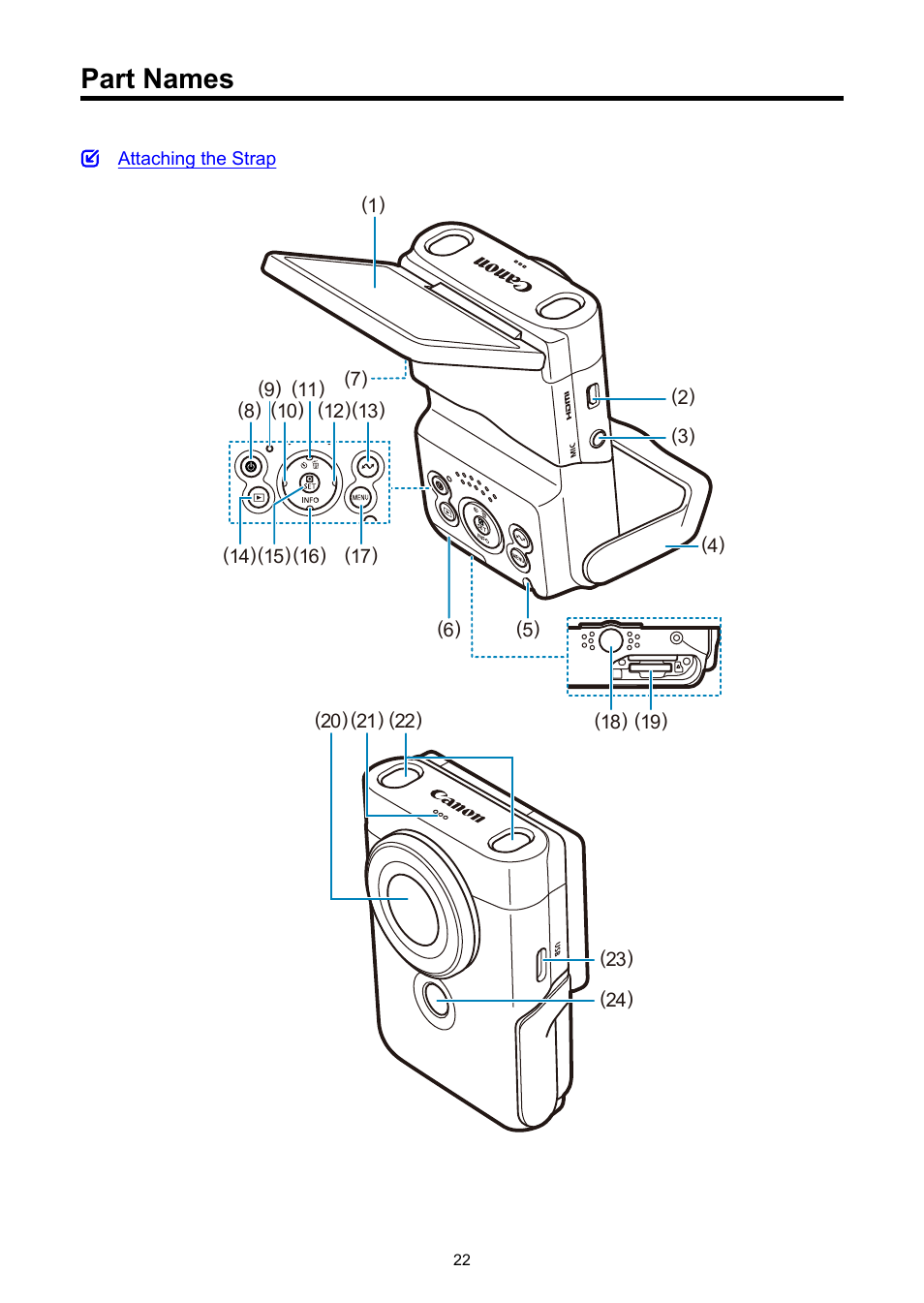 Part names | Canon PowerShot V10 Vlog Camera (Black) User Manual | Page 22 / 288