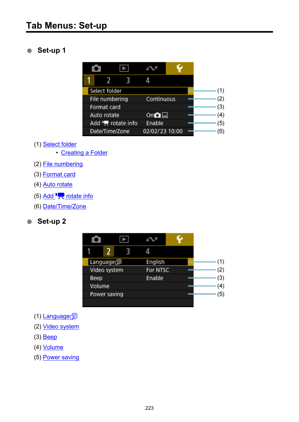 Tab menus: set-up | Canon PowerShot V10 Vlog Camera (Black) User Manual | Page 223 / 288