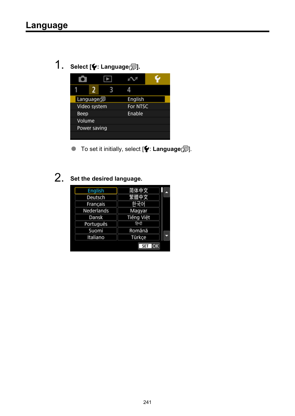 Language, To change the interface language, see | Canon PowerShot V10 Vlog Camera (Black) User Manual | Page 241 / 288