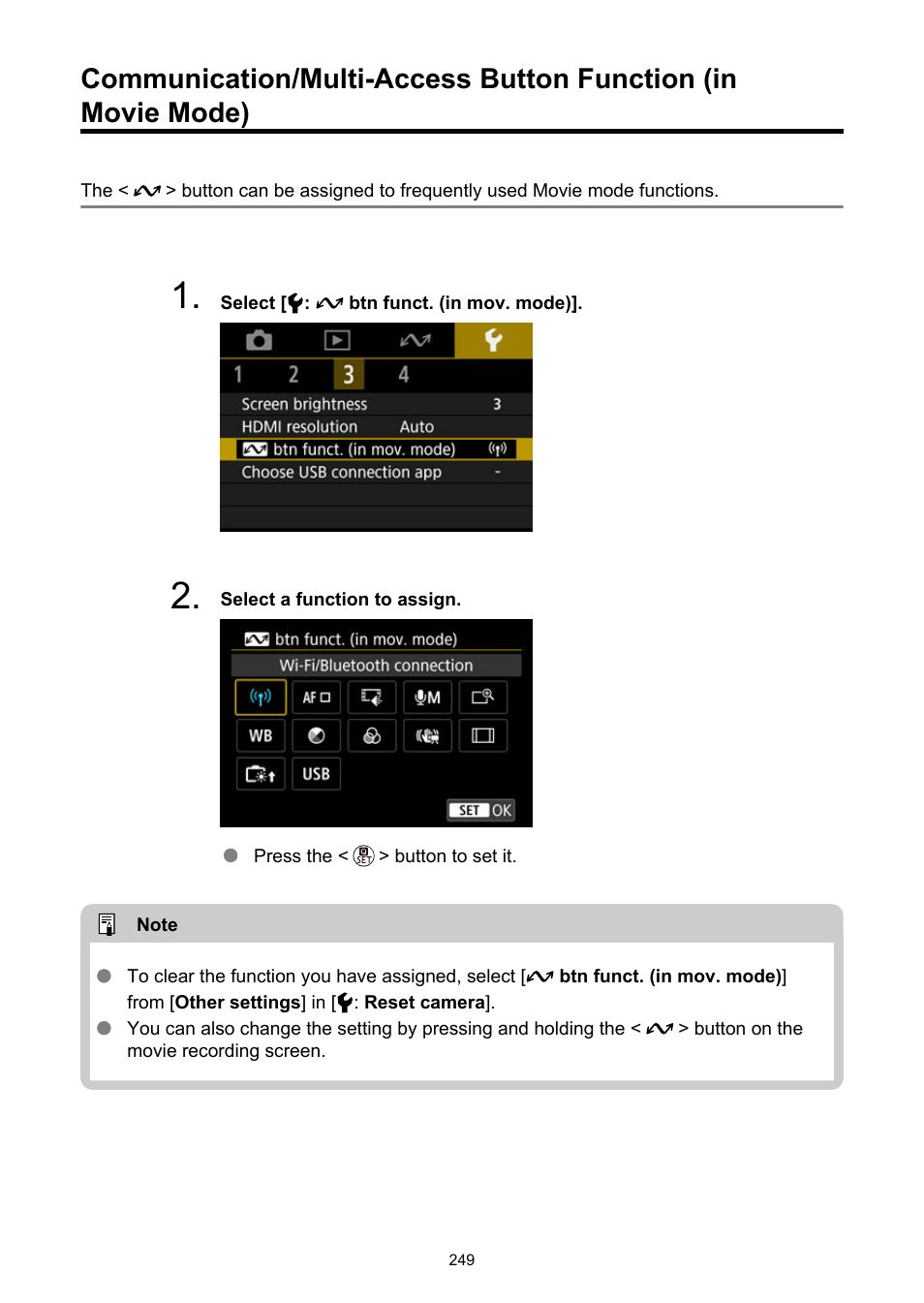 Btn funct. (in mov. mode) | Canon PowerShot V10 Vlog Camera (Black) User Manual | Page 249 / 288