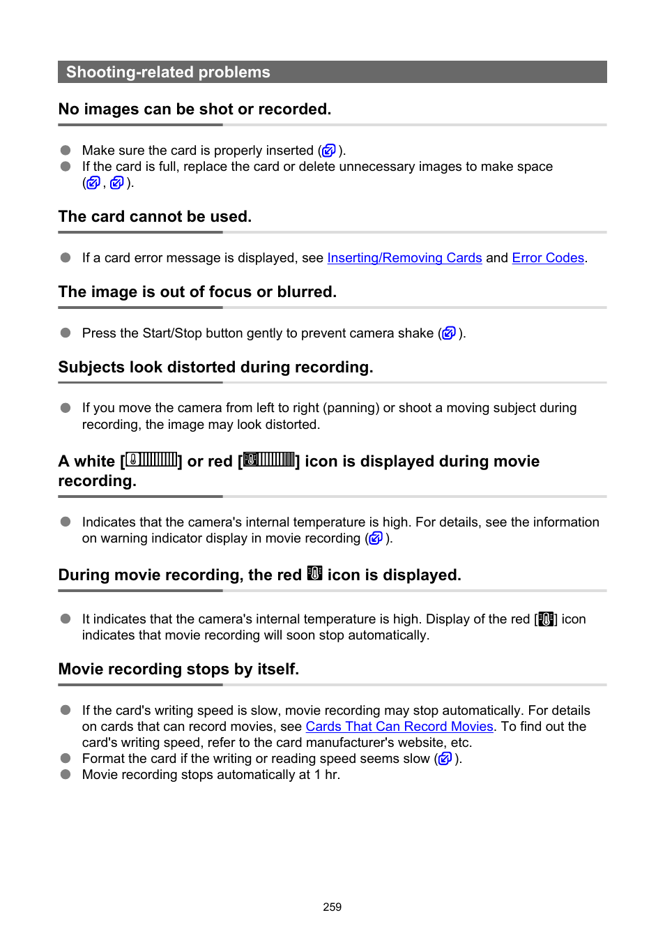 Shooting-related problems | Canon PowerShot V10 Vlog Camera (Black) User Manual | Page 259 / 288