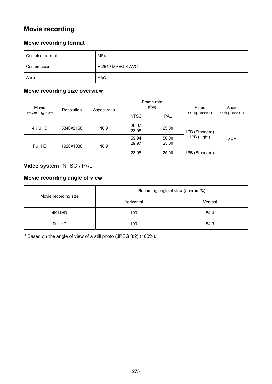 Movie recording, Movie recording format, Movie recording size overview | Canon PowerShot V10 Vlog Camera (Black) User Manual | Page 275 / 288