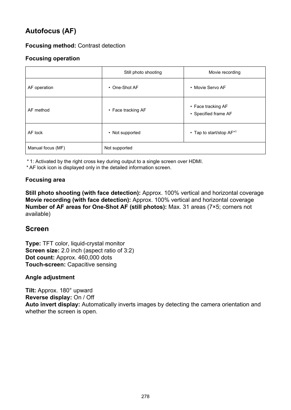 Autofocus (af), Screen | Canon PowerShot V10 Vlog Camera (Black) User Manual | Page 278 / 288