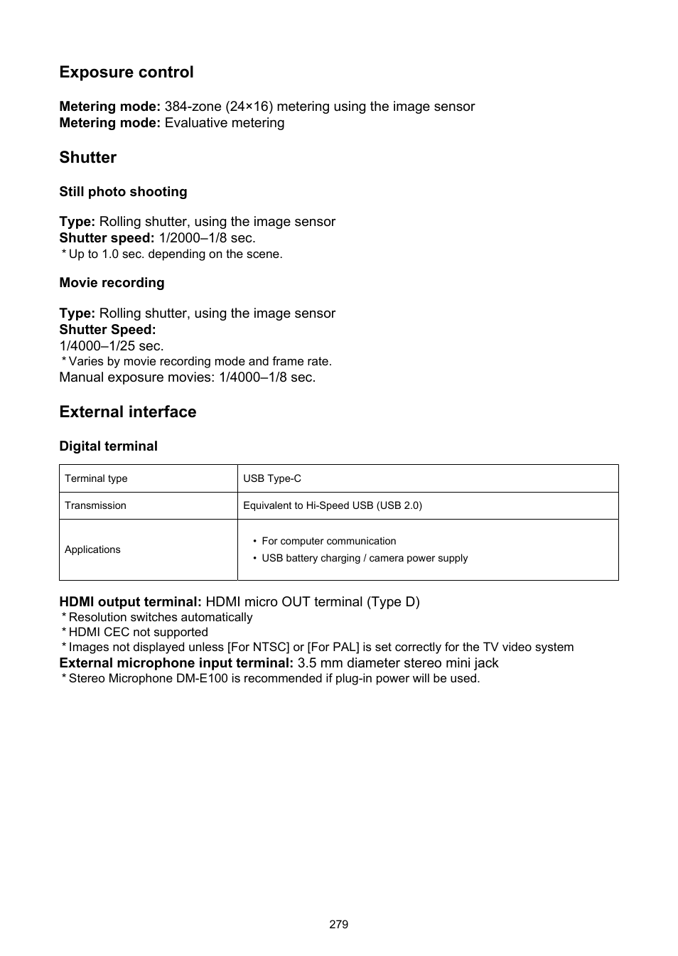 Exposure control, Shutter, External interface | Canon PowerShot V10 Vlog Camera (Black) User Manual | Page 279 / 288