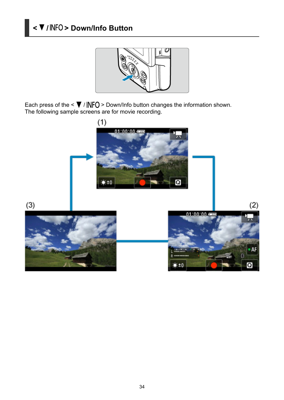 Down/info button | Canon PowerShot V10 Vlog Camera (Black) User Manual | Page 34 / 288