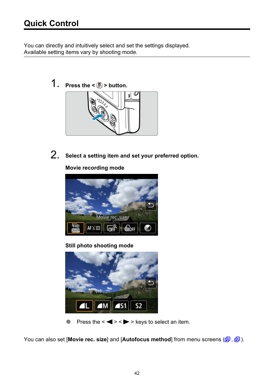 Quick control | Canon PowerShot V10 Vlog Camera (Black) User Manual | Page 42 / 288