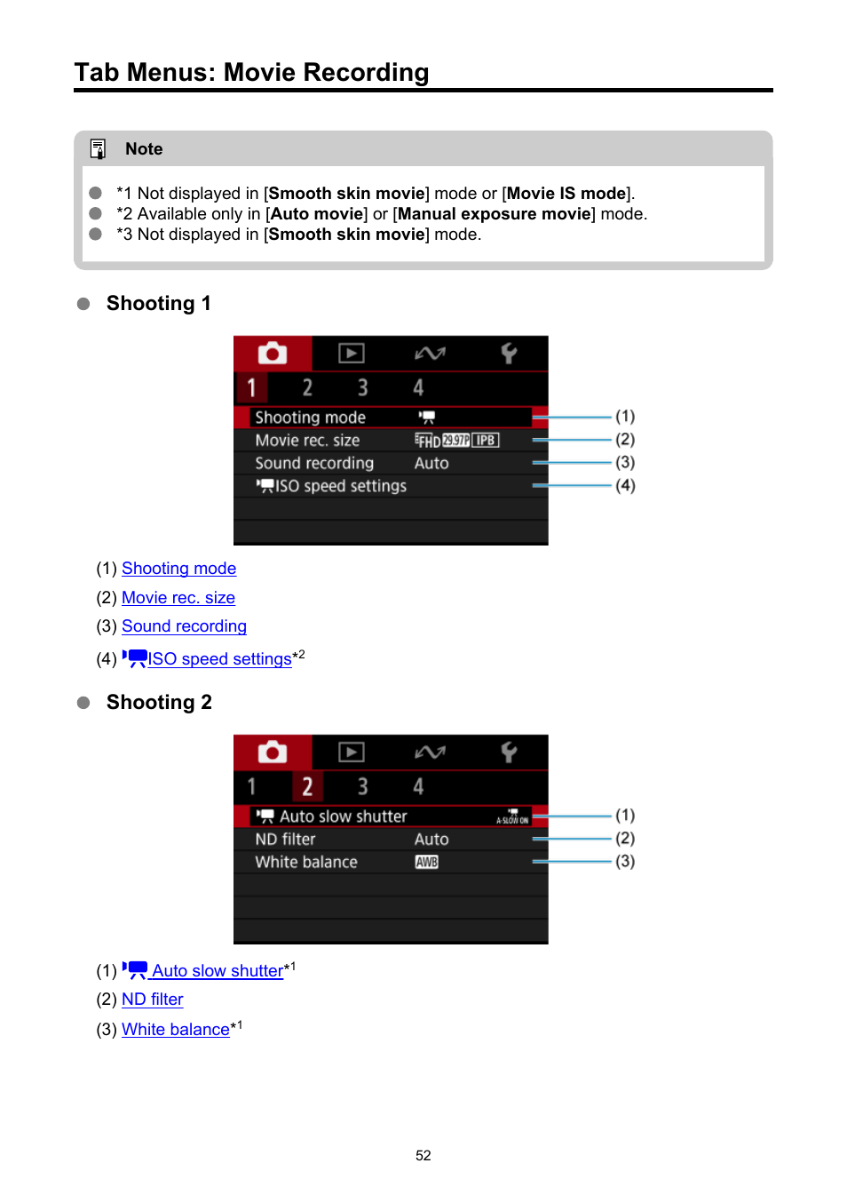Tab menus: movie recording | Canon PowerShot V10 Vlog Camera (Black) User Manual | Page 52 / 288