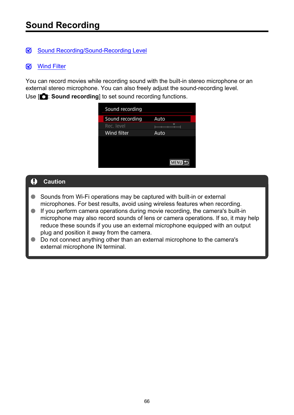 Sound recording | Canon PowerShot V10 Vlog Camera (Black) User Manual | Page 66 / 288