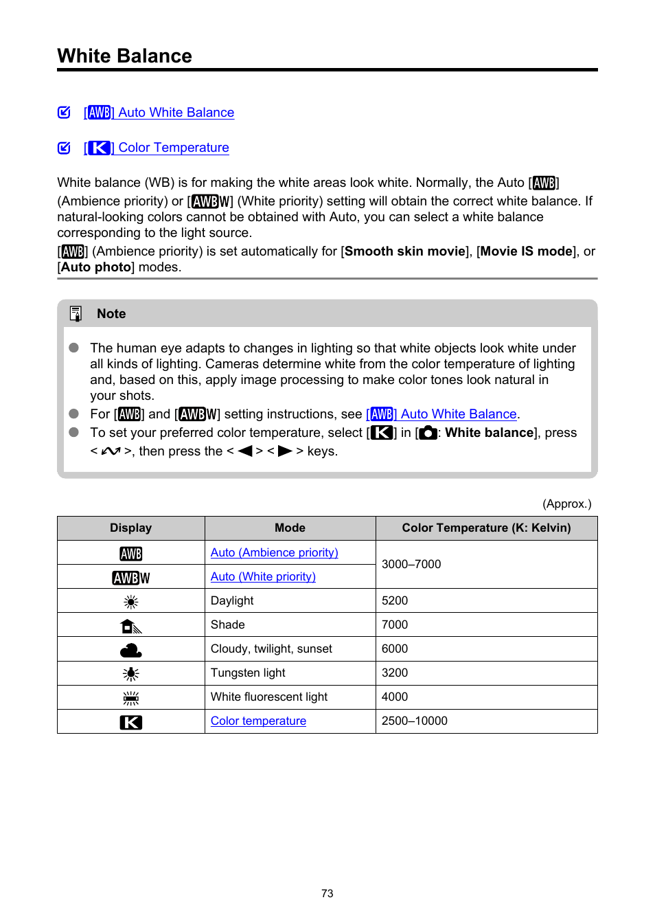 White balance | Canon PowerShot V10 Vlog Camera (Black) User Manual | Page 73 / 288