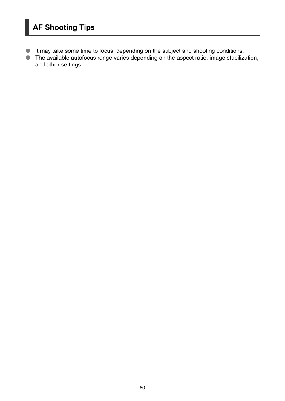 Af shooting tips | Canon PowerShot V10 Vlog Camera (Black) User Manual | Page 80 / 288