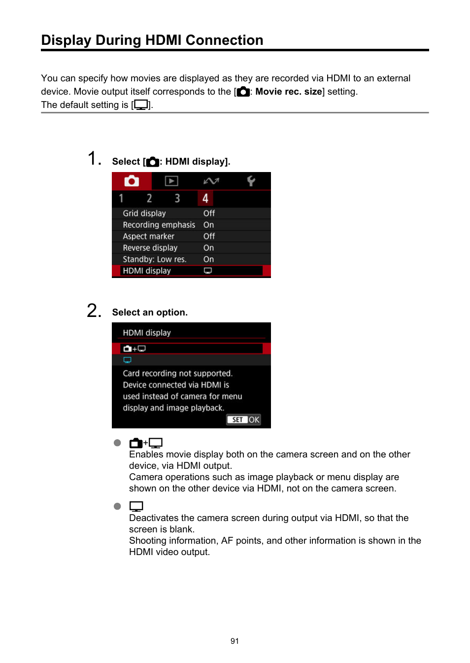 Display during hdmi connection, Hdmi display | Canon PowerShot V10 Vlog Camera (Black) User Manual | Page 91 / 288