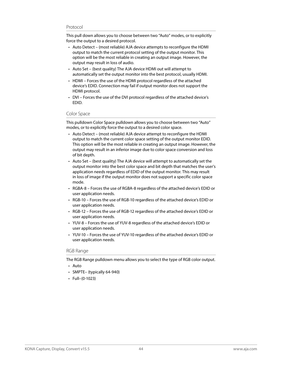 AJA KONA 4 PCI-E Video I/O Card (HDMI Output, Cable Included) User Manual | Page 44 / 94