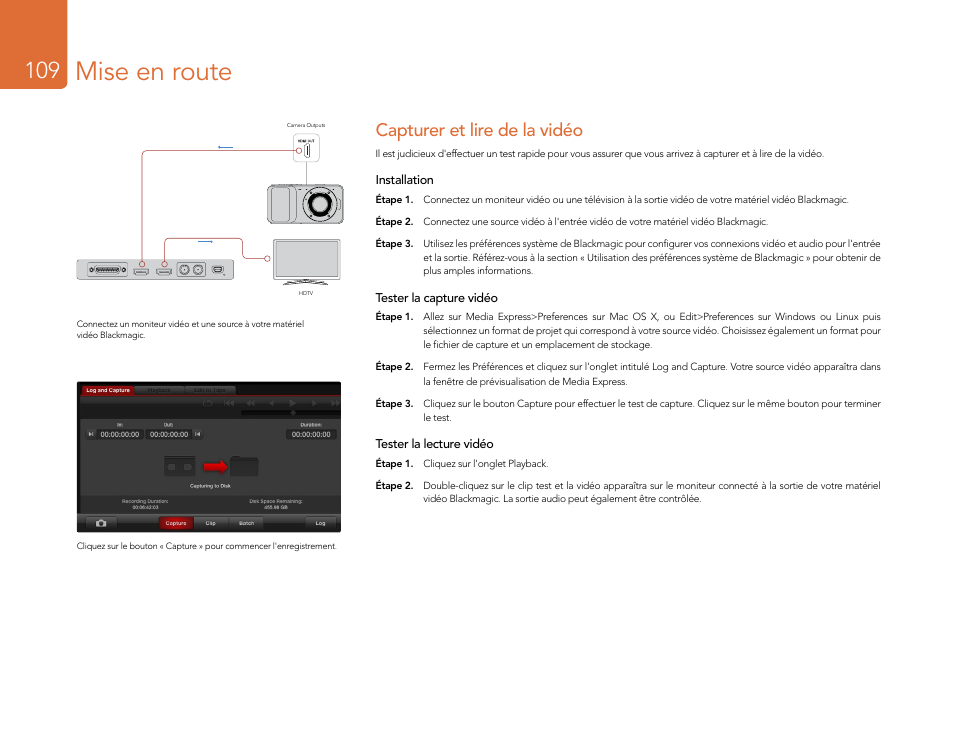 Capturer et lire de la vidéo, Mise en route | Blackmagic Design DeckLink Studio 4K Capture & Playback Card User Manual | Page 109 / 295