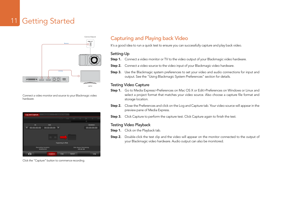 Capturing and playing back video, Getting started | Blackmagic Design DeckLink Studio 4K Capture & Playback Card User Manual | Page 11 / 295