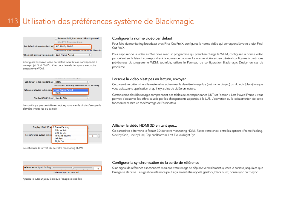 Utilisation des préférences système de blackmagic | Blackmagic Design DeckLink Studio 4K Capture & Playback Card User Manual | Page 113 / 295