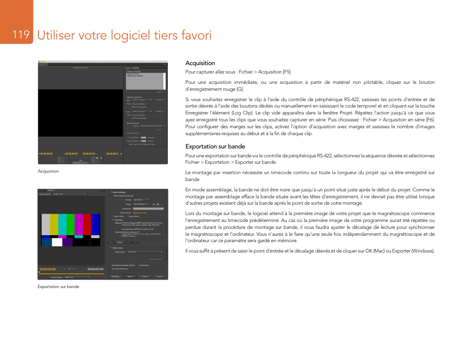 Utiliser votre logiciel tiers favori | Blackmagic Design DeckLink Studio 4K Capture & Playback Card User Manual | Page 119 / 295