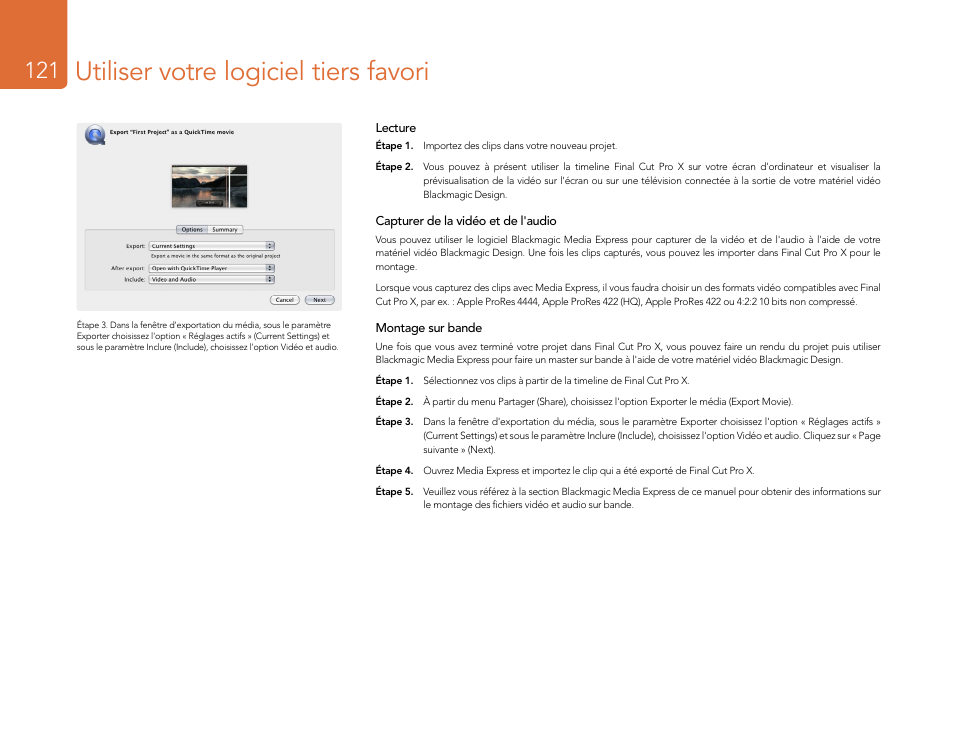 Utiliser votre logiciel tiers favori | Blackmagic Design DeckLink Studio 4K Capture & Playback Card User Manual | Page 121 / 295