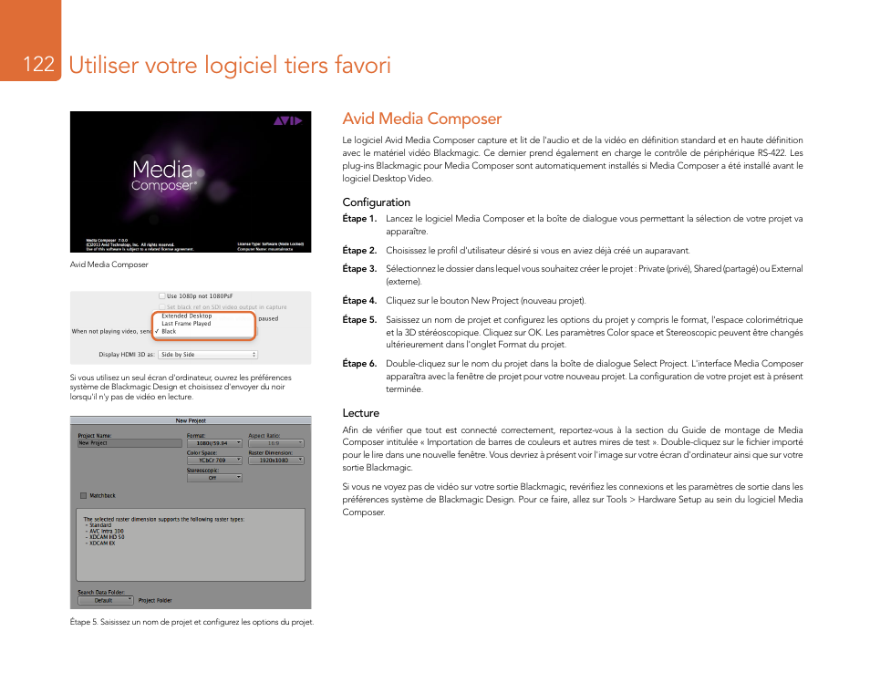 Avid media composer, Utiliser votre logiciel tiers favori | Blackmagic Design DeckLink Studio 4K Capture & Playback Card User Manual | Page 122 / 295