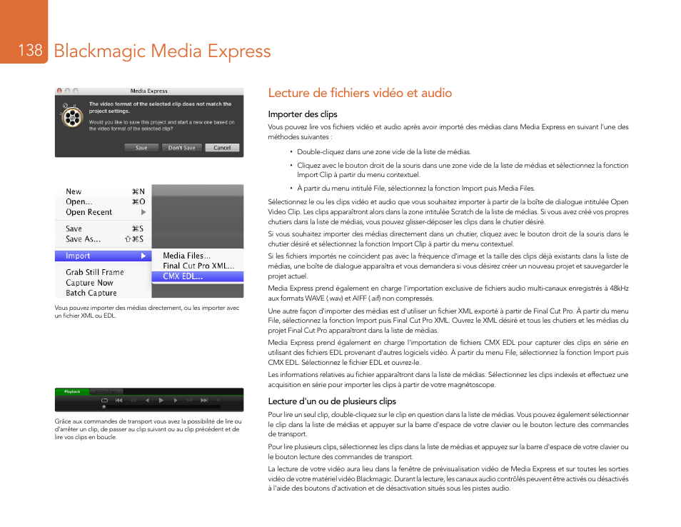 Lecture de fichiers vidéo et audio, Blackmagic media express | Blackmagic Design DeckLink Studio 4K Capture & Playback Card User Manual | Page 138 / 295