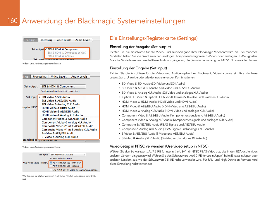 Die einstellungs-registerkarte (settings), Anwendung der blackmagic systemeinstellungen | Blackmagic Design DeckLink Studio 4K Capture & Playback Card User Manual | Page 160 / 295