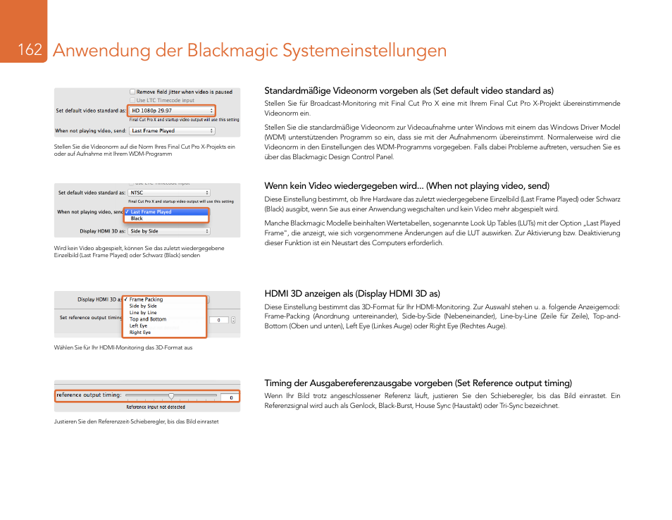 Anwendung der blackmagic systemeinstellungen | Blackmagic Design DeckLink Studio 4K Capture & Playback Card User Manual | Page 162 / 295