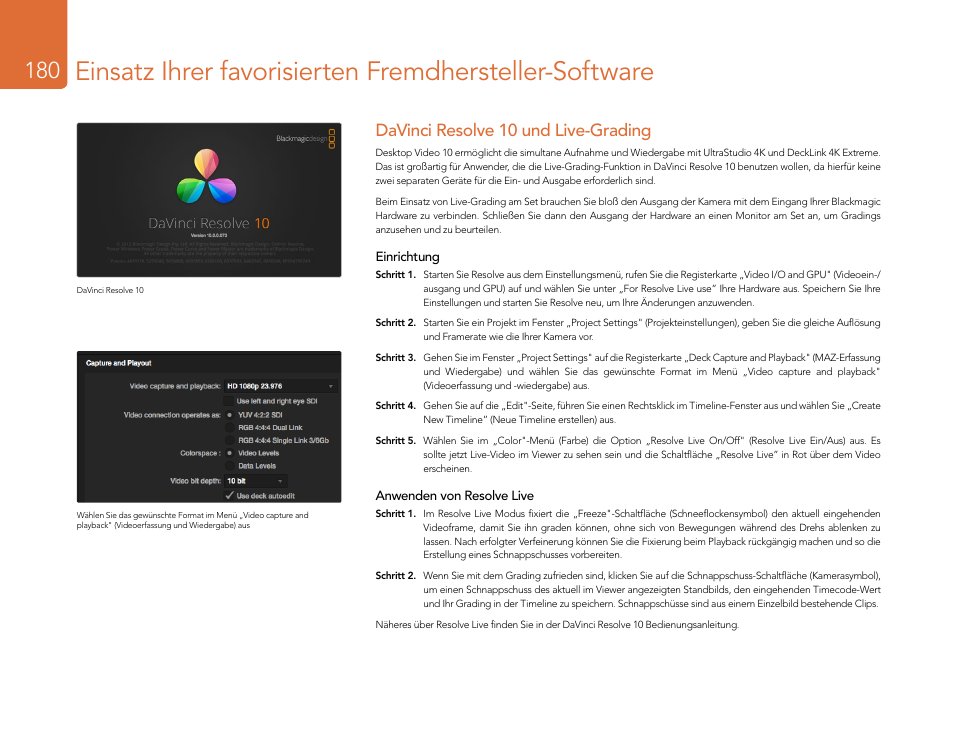 Davinci resolve 10 und live-grading | Blackmagic Design DeckLink Studio 4K Capture & Playback Card User Manual | Page 180 / 295