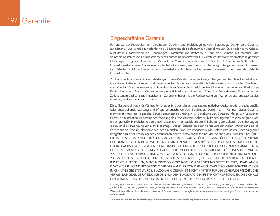Garantie, Eingeschränkte garantie | Blackmagic Design DeckLink Studio 4K Capture & Playback Card User Manual | Page 197 / 295