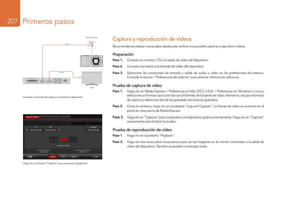 Captura y reproducción de vídeos, Primeros pasos | Blackmagic Design DeckLink Studio 4K Capture & Playback Card User Manual | Page 207 / 295