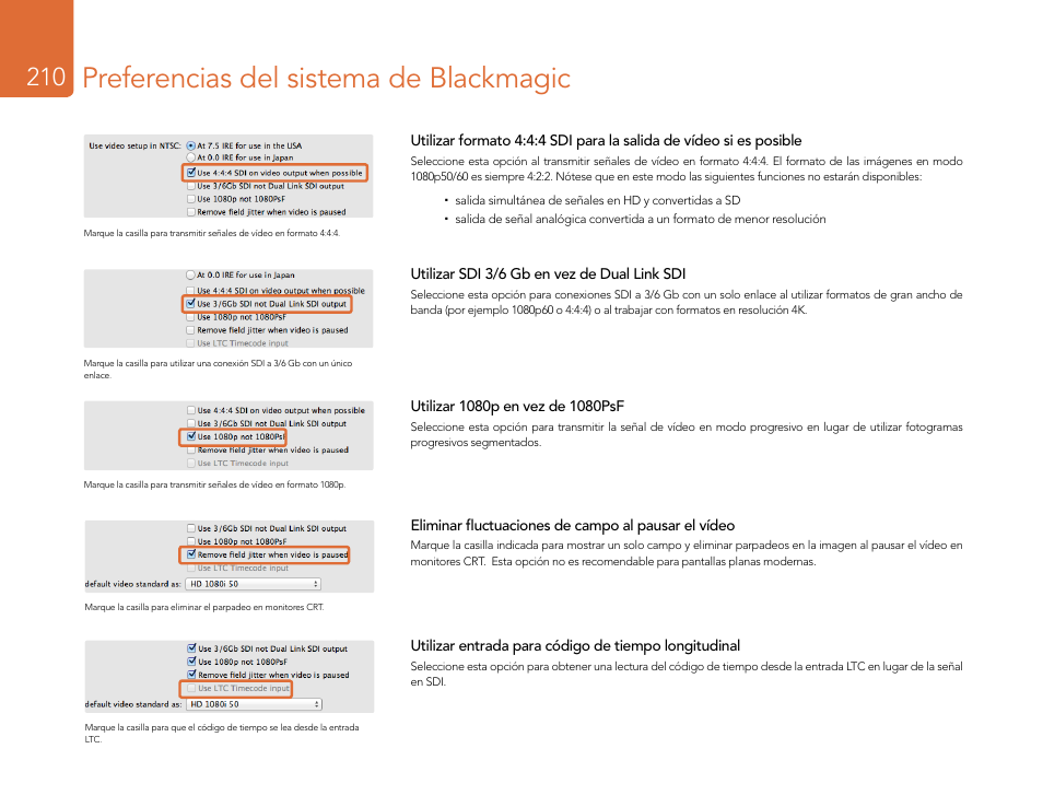 Preferencias del sistema de blackmagic | Blackmagic Design DeckLink Studio 4K Capture & Playback Card User Manual | Page 210 / 295