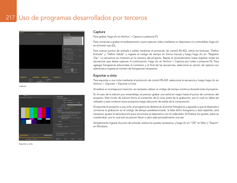 Uso de programas desarrollados por terceros | Blackmagic Design DeckLink Studio 4K Capture & Playback Card User Manual | Page 217 / 295