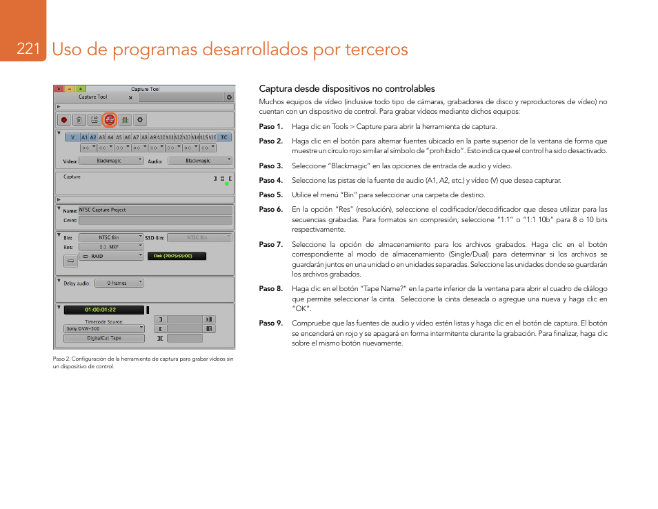 Uso de programas desarrollados por terceros | Blackmagic Design DeckLink Studio 4K Capture & Playback Card User Manual | Page 221 / 295