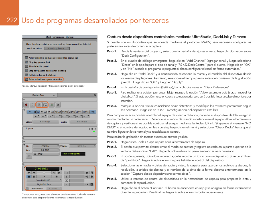 Uso de programas desarrollados por terceros | Blackmagic Design DeckLink Studio 4K Capture & Playback Card User Manual | Page 222 / 295