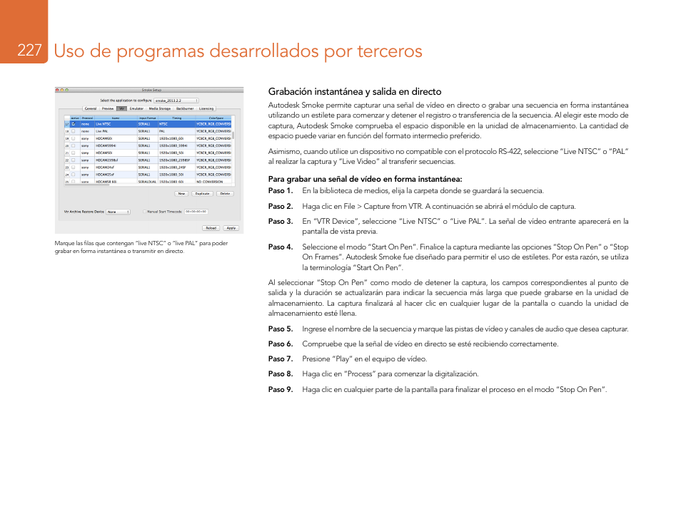 Uso de programas desarrollados por terceros | Blackmagic Design DeckLink Studio 4K Capture & Playback Card User Manual | Page 227 / 295