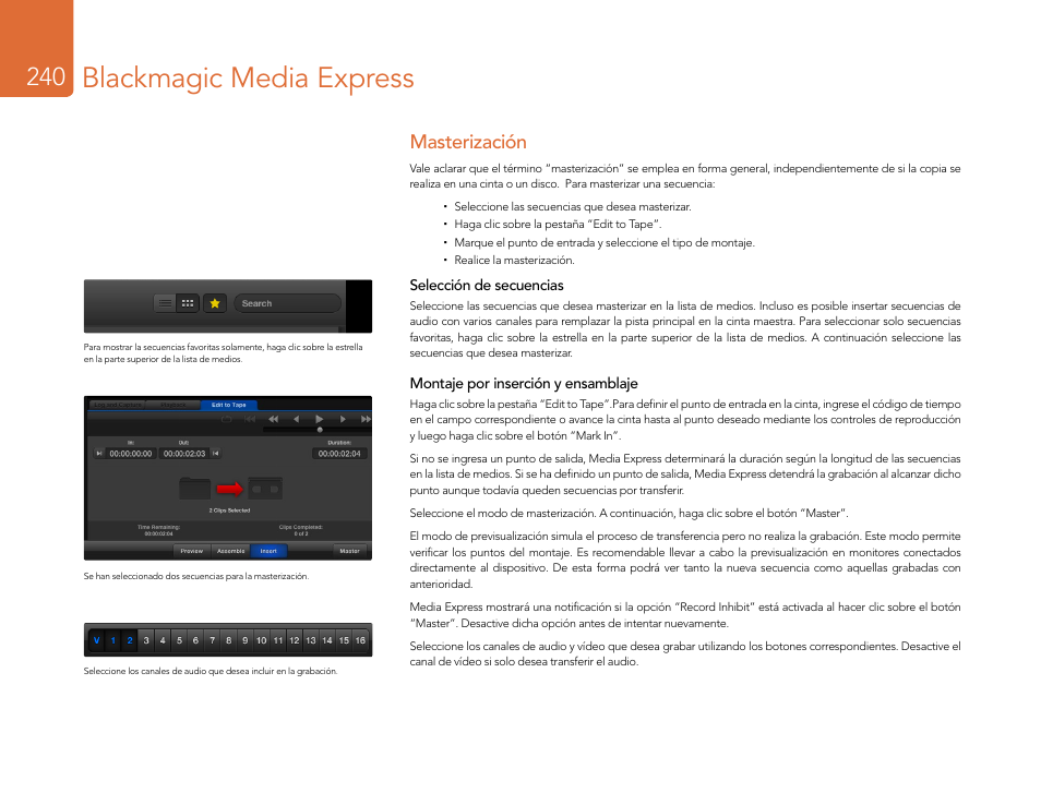 Masterización, Masterización 240, Blackmagic media express | Blackmagic Design DeckLink Studio 4K Capture & Playback Card User Manual | Page 240 / 295