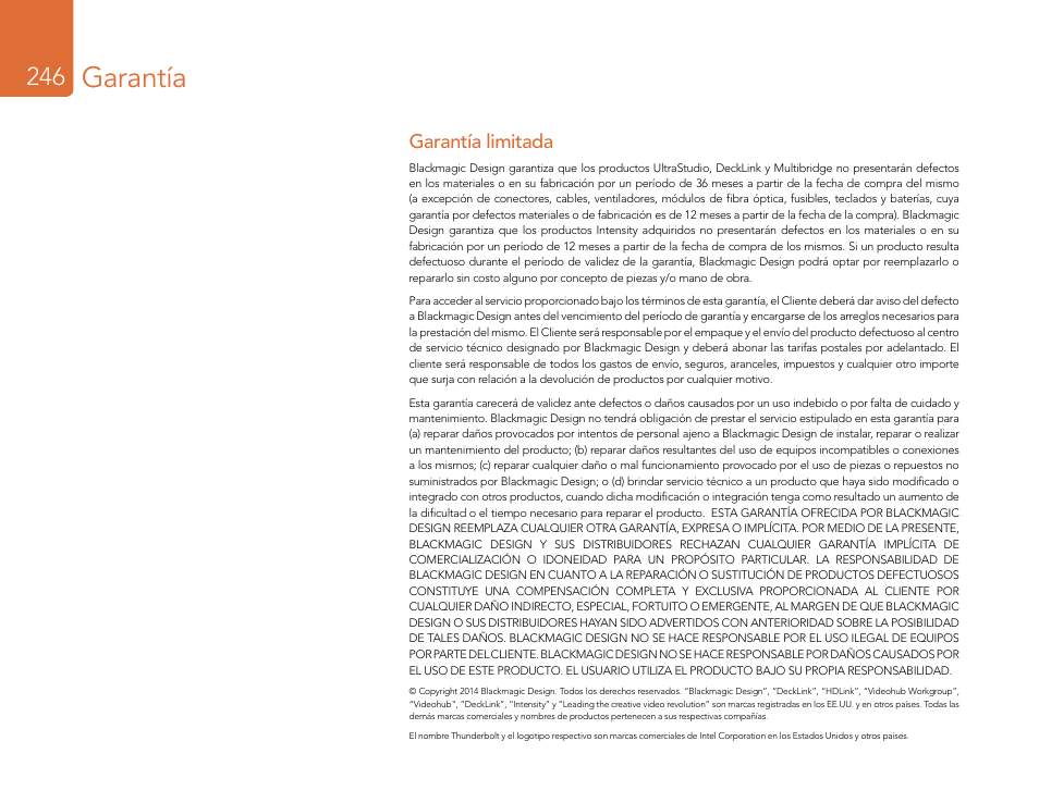 Garantía, Garantía limitada | Blackmagic Design DeckLink Studio 4K Capture & Playback Card User Manual | Page 246 / 295