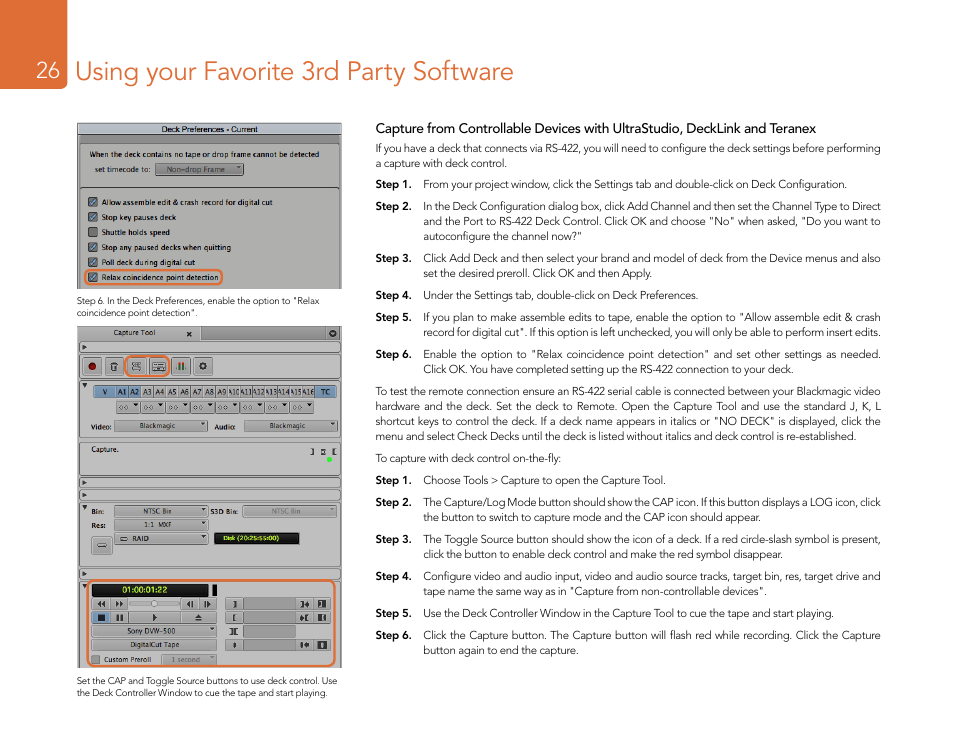 Using your favorite 3rd party software | Blackmagic Design DeckLink Studio 4K Capture & Playback Card User Manual | Page 26 / 295