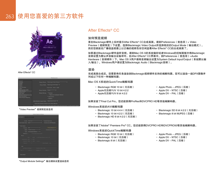 使用您喜爱的第三方软件, After effects® cc, After effects | Blackmagic Design DeckLink Studio 4K Capture & Playback Card User Manual | Page 263 / 295