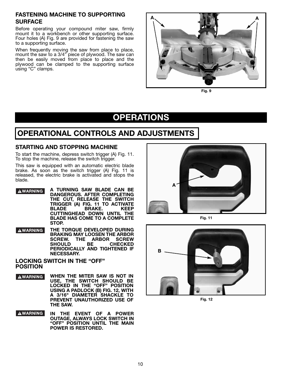 Operations, Operational controls and adjustments | Delta 36-412 User Manual | Page 10 / 23