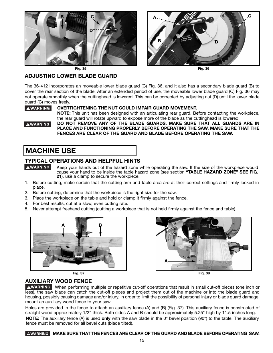 Machine use | Delta 36-412 User Manual | Page 15 / 23