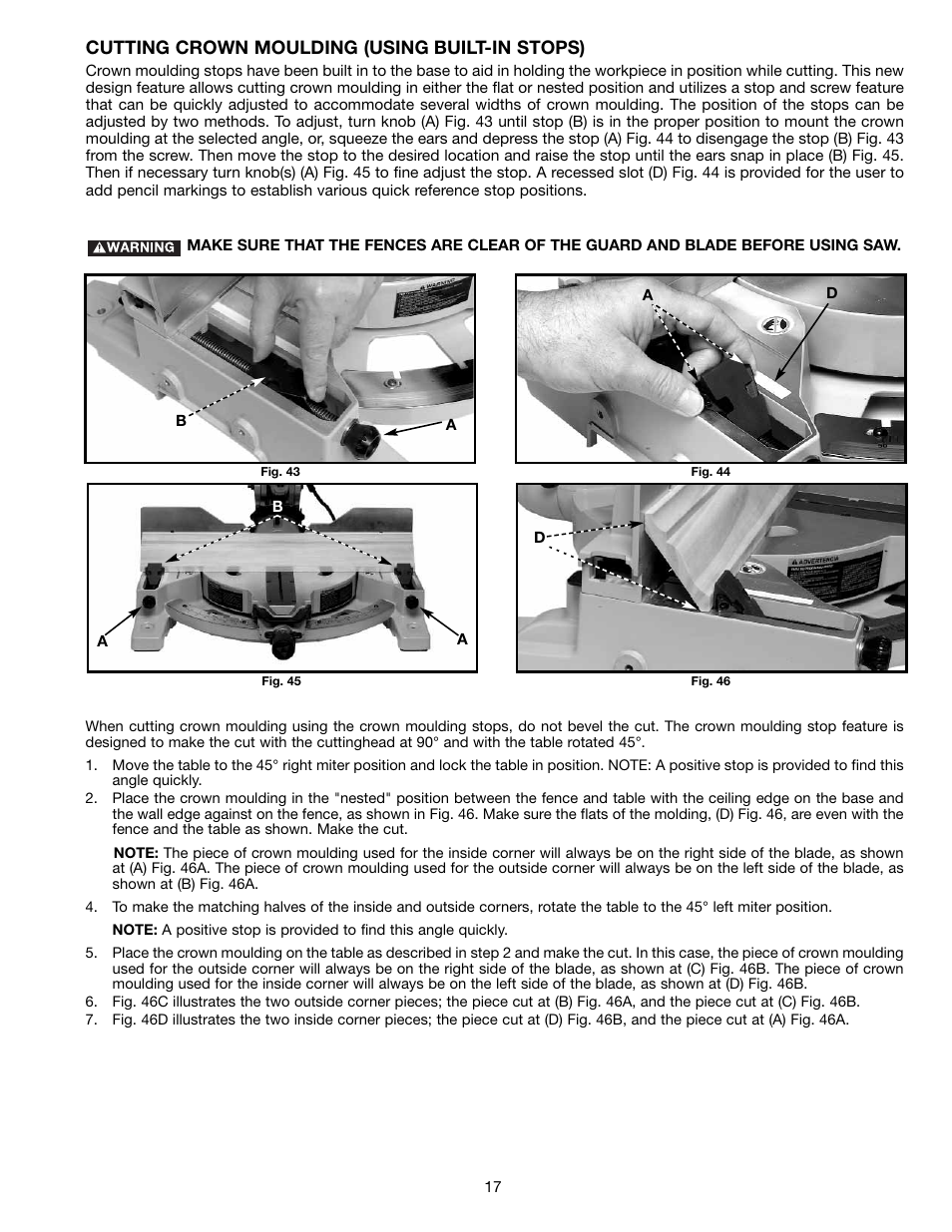 Cutting crown moulding (using built-in stops) | Delta 36-412 User Manual | Page 17 / 23