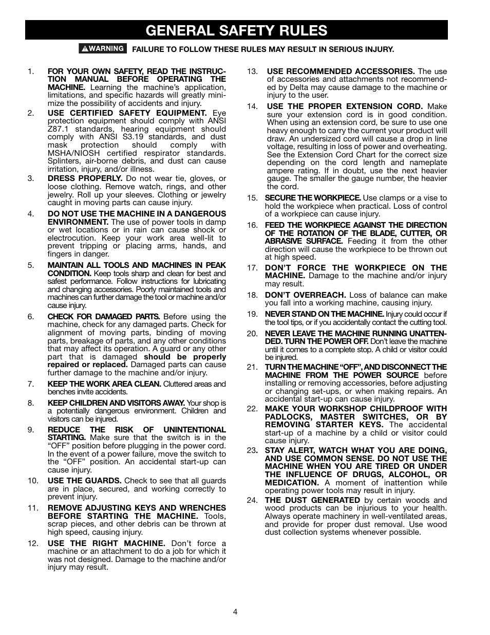 General safety rules | Delta 36-412 User Manual | Page 4 / 23