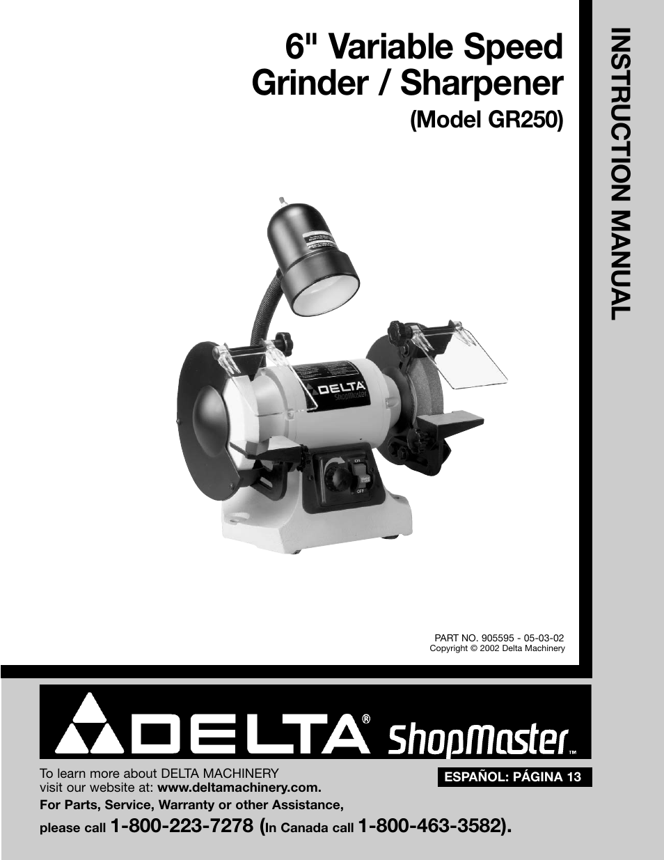 Delta SHOPMASTER GR250 User Manual | 12 pages