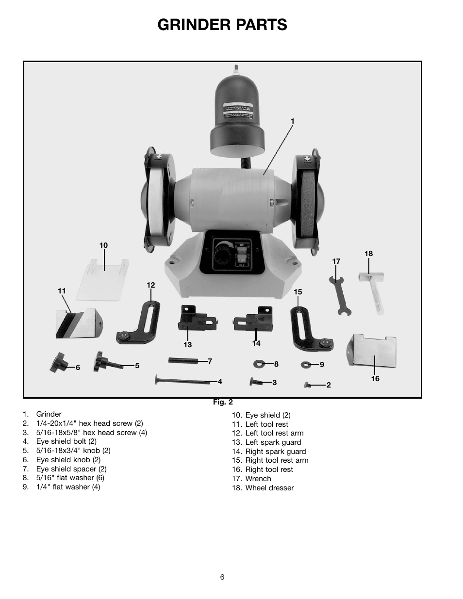 Grinder parts | Delta SHOPMASTER GR250 User Manual | Page 6 / 12