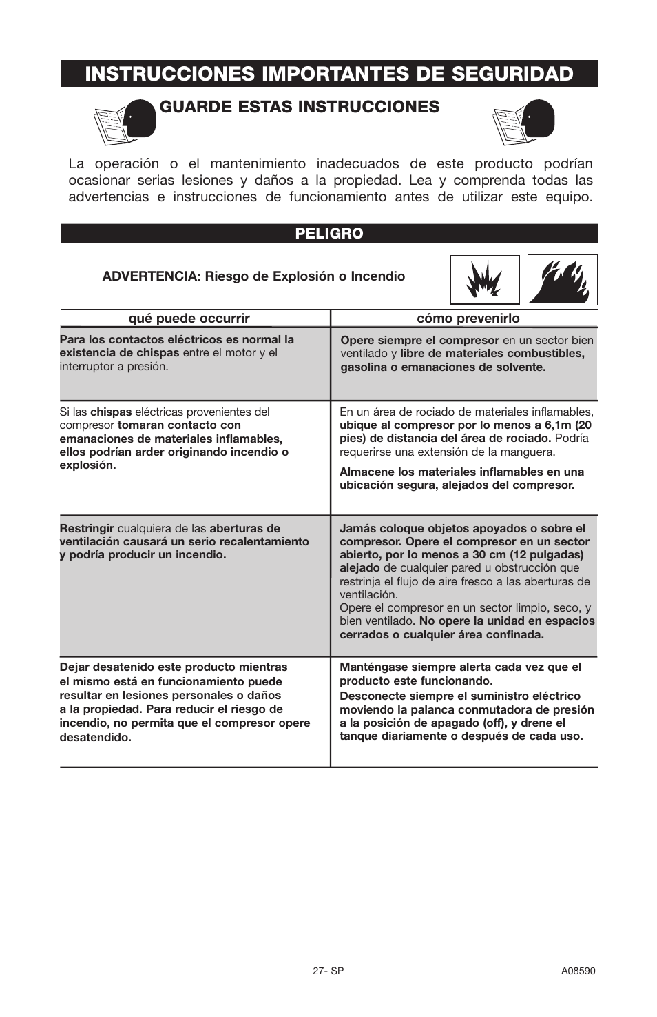 Instrucciones importantes de seguridad, Guarde estas instrucciones, Peligro | Delta A08590 User Manual | Page 23 / 60