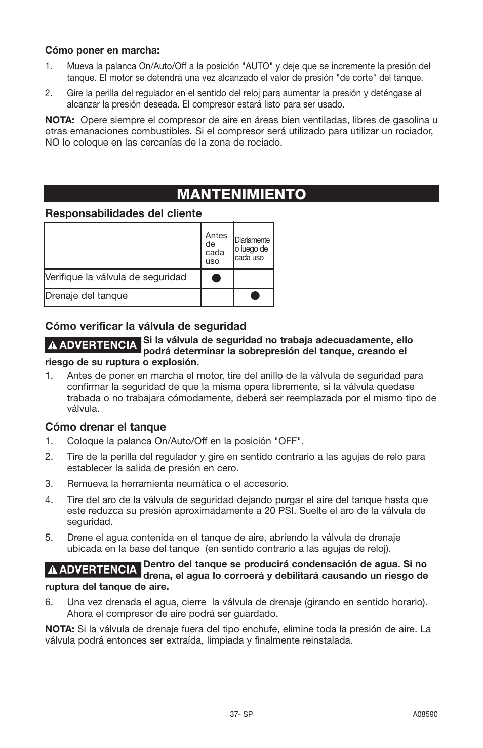 Mantenimiento | Delta A08590 User Manual | Page 33 / 60