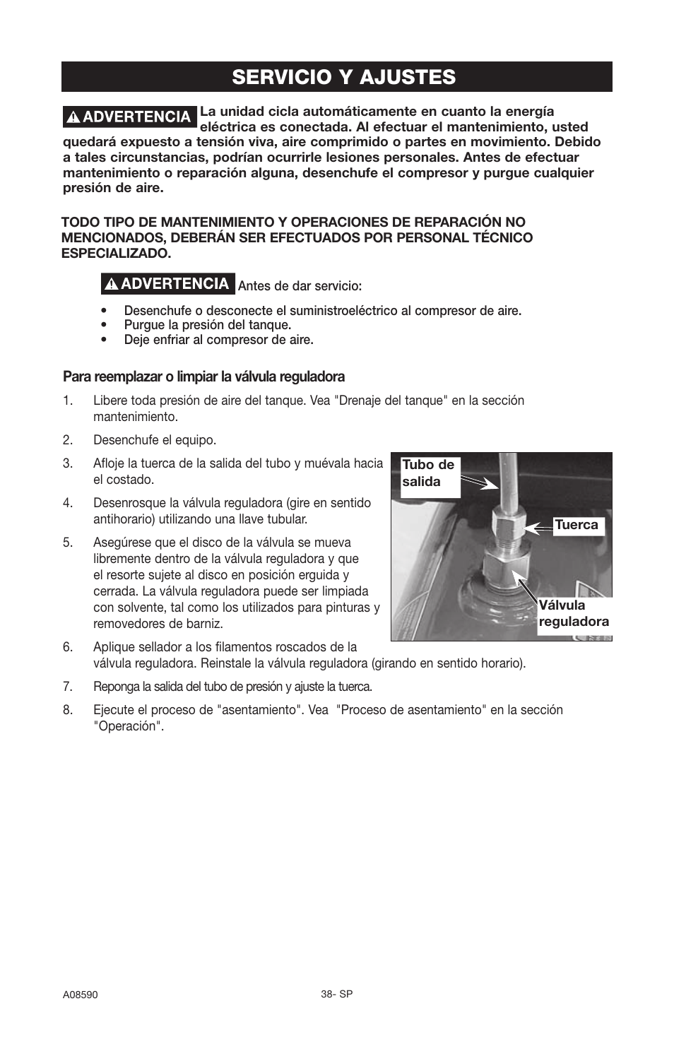 Servicio y ajustes | Delta A08590 User Manual | Page 34 / 60