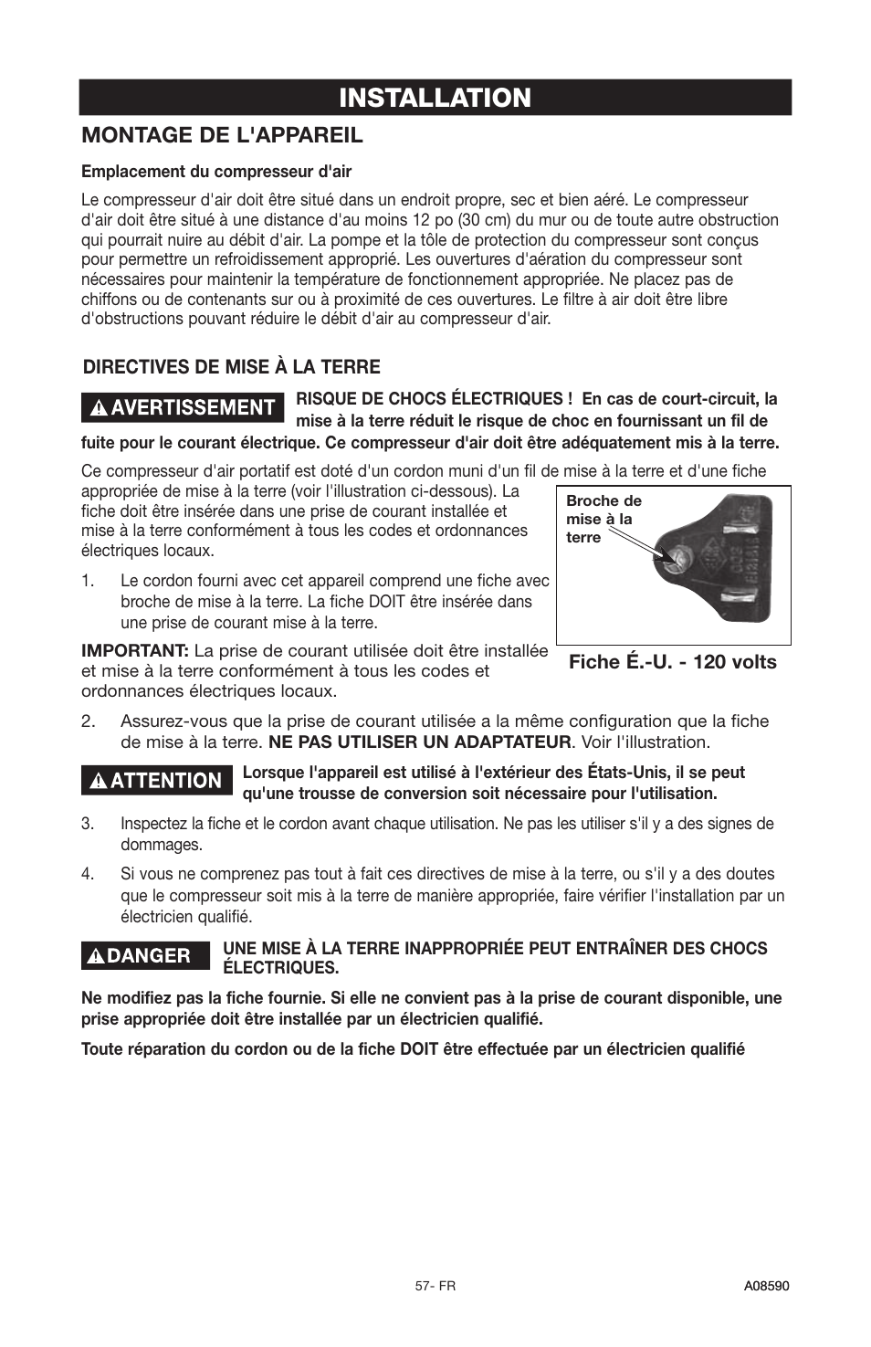 Installation, Montage de l'appareil | Delta A08590 User Manual | Page 49 / 60